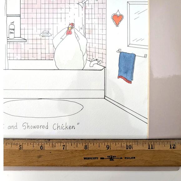 Vtg Roylynn Evans Sweet and Showered Chicken Signed Art Print 1988 Matted Sealed - Picture 5 of 10